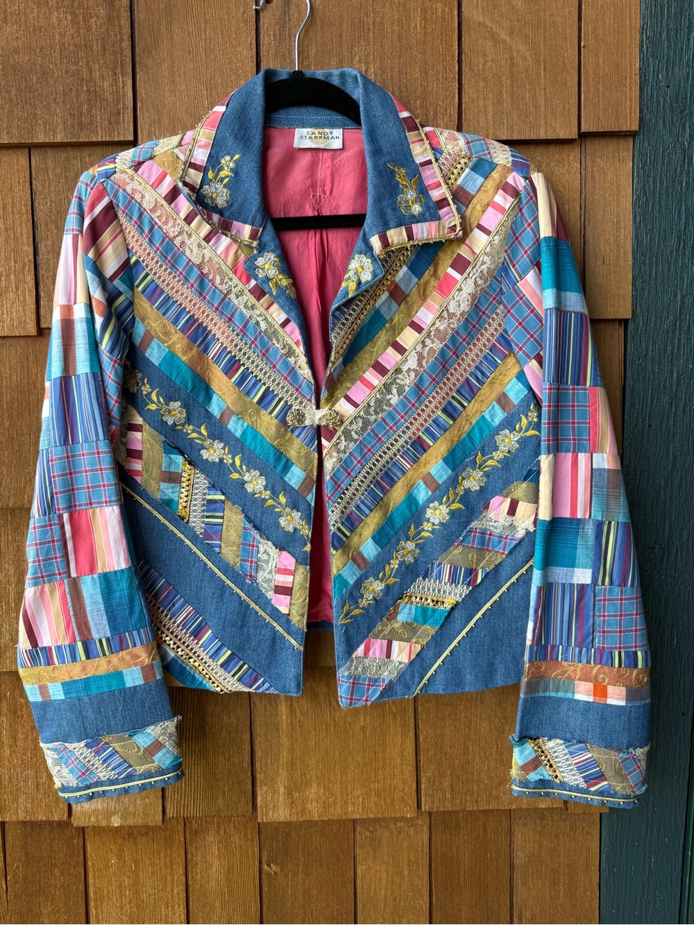 Vintage Sandy Starkman Wearable Art Patchwork Embroidered Jacket Size Medium